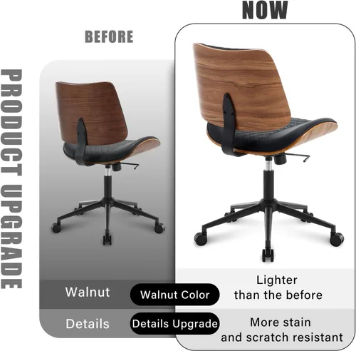 Miniatura 8 de Silla de escritorio para oficina en casa sin brazos con ruedas, silla de escritorio pequeña de altura ajustable, silla de computadora giratoria 360