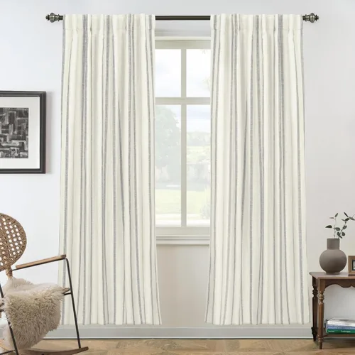 Miniatura 32 de DriftAway - Cortinas de Lino Mezcla de Granja 100% Opacas de 84 Pulgadas de Largo para Dormitorio, Cortinas Verticales Rayadas Impresas de Lino