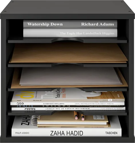 Miniatura 8 de Ballucci Organizador de archivos, clasificador de papel, estantes ajustables de 5 niveles, organizador de escritorio de oficina, 13 5/8 x 9 1/4 x 12