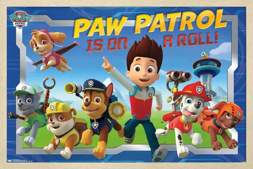 Miniatura 16 de Nickelodeon Paw Patrol - Póster de pared de tripulación, 22.4 pulgadas de largo x 14.7 pulgadas de ancho, versión enmarcada de madera de granero