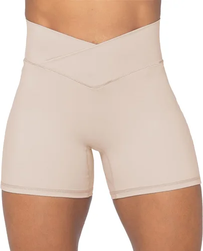 Sunzel Softmax - Pantalones cortos de ciclista para mujer, con cintura alta cruzada en V, para yoga, entrenamiento, gimnasio, con control de abdomen