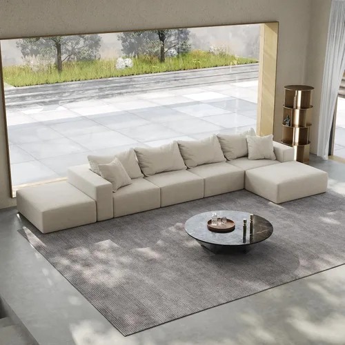Miniatura 4 de Sofá modular de gran tamaño de 162 pulgadas, moderno sofá modular tapizado en forma de L de felpilla con 6 almohadas, combinación gratuita de sofá