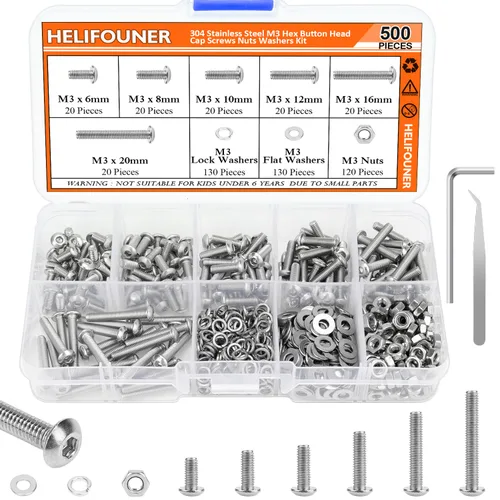 Miniatura 10 de HELIFOUNER 360 piezas M4 x 0.236 in /0.315 in /0.394 in /0.472 in /0.630 in /0.787 in, cabeza de botón hexagonal, tornillos métricos, pernos