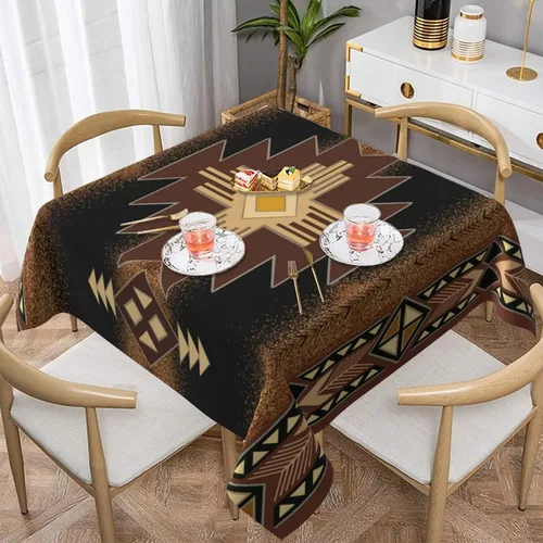 Miniatura 32 de Mantel decorativo con patrón azteca, estilo nativo étnico, bohemio, geométrico, verde, para cocina, banquete de fiesta y vacaciones, color negro