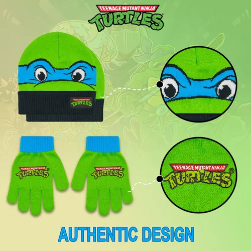 Miniatura 4 de Teenage Mutant Ninja Turtles - Gorro de invierno para niños de 4 a 12 años con guantes de invierno, conjunto de gorro y guantes de invierno TMNT