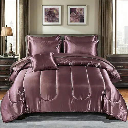 Miniatura 11 de Bedding_Dreamer Juego de edredón sedoso negro de satén en una bolsa, 8 piezas de ropa de cama sedosa de hotel de lujo con 1 edredón, 1 sábana