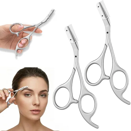 Miniatura 14 de Tijeras de corte de cejas con peine, tijeras de cejas de acero inoxidable 2026, herramienta portátil de aseo de cejas para uso en el hogar