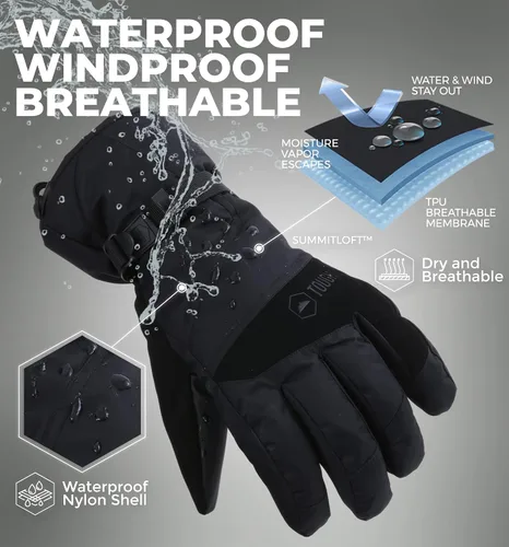Miniatura 3 de Guantes de nieve con correas en las muñecas,para esquí y snowboard, resistentes al agua y al viento, exterior de nailon, aislamiento térmico y palma