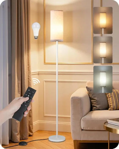Miniatura 26 de Lámpara de pie regulable para sala de estar con control remoto e interruptor de pie, lámpara de pie de esquina, lámpara alta de pie moderna, Blanco