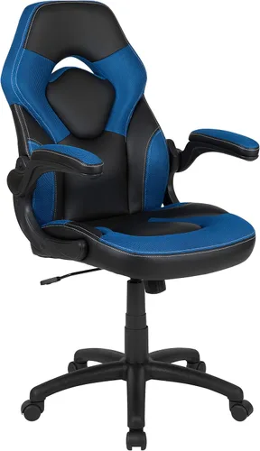 Miniatura 22 de Flash Furniture X10 LeatherSoft - Silla de juegos con respaldo alto estilo carreras con brazos abatibles, silla giratoria ergonómica acolchada