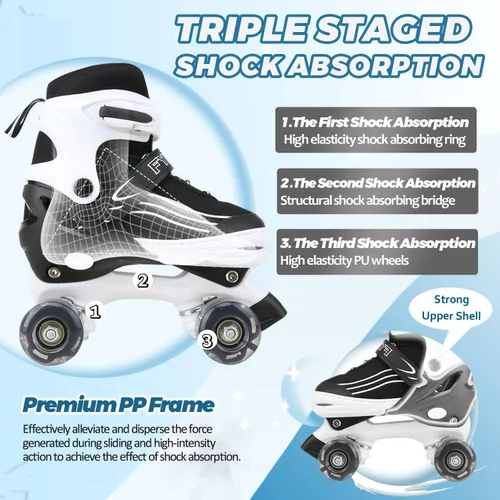 Miniatura 5 de Patines para niños y niñas, niños principiantes, 4 tamaños ajustables, patines cuádruples para niños y jóvenes, con ruedas iluminadas para deportes
