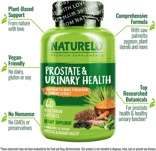 Miniatura 4 de NATURELO Próstata y salud urinaria, fórmula integral con palma enana americana, pigeo, tumérico, esteroles vegetales, brócoli y licopeno, 60