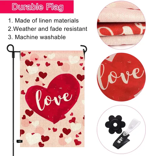 Miniatura 5 de TUPARKA Bandera de jardín para el día de San Valentín, 12 x 18 pulgadas, juego de bandera de jardín para el hogar, decoración para el día de San