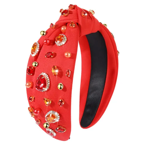 Miniatura 6 de NVENF Diadema de Bandera Americana para Mujeres Diadema del 4 de Julio Accesorios Diadema Anudada de Cristal con Diamantes de Imitación Rojo Blanco