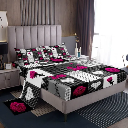 Miniatura 12 de Juego de sábanas femeninas de flores de rosas rojas, tamaño individual, juego de ropa de cama para el día de San Valentín, decoración de habitación