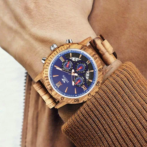 Miniatura 5 de Relojes de madera grabados personalizados, de lujo, analógicos, de cuarzo, con fecha, cronógrafo, multifuncional, de madera, para hombres