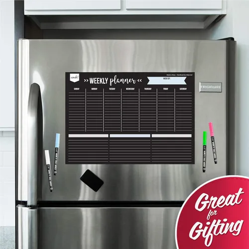 Miniatura 3 de Cinch! Planificador semanal magnético de borrado en seco de 17 x 12 pulgadas para refrigerador, tablero de calendario semanal negro con 4 marcadores
