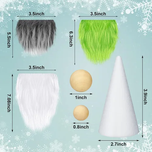 Miniatura 2 de 60 piezas de conjuntos de barba de gnomo, barba de gnomo de piel sintética precortada, cono de espuma, espuma hecha a mano, bolas de madera