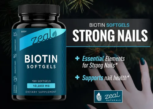 Miniatura 5 de Zeal Biotin 10000mcg con cápsulas blandas de aceite de coco orgánico Suplemento de vitamina biotina Vitaminas para el cabello, la piel