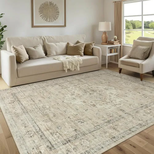 Miniatura 48 de LIVEBOX Alfombra lavable de 5 x 7 pies, para sala de estar, dormitorio, antideslizante, estilo bohemio, para interiores, para comedor, oficina