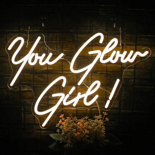 Miniatura 6 de Letrero de neón con texto en inglés "You Glow Girl" con luz LED blanca cálida para decoración de pared, letras USB, luces de neón para dormitorio
