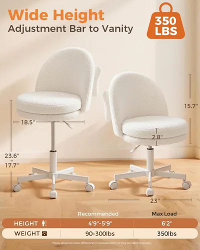 Miniatura 2 de GTRACING Silla de oficina alta de terciopelo con ruedas, sillas de tocador con respaldo, altura versátil: taburetes de oficina a bar, silla