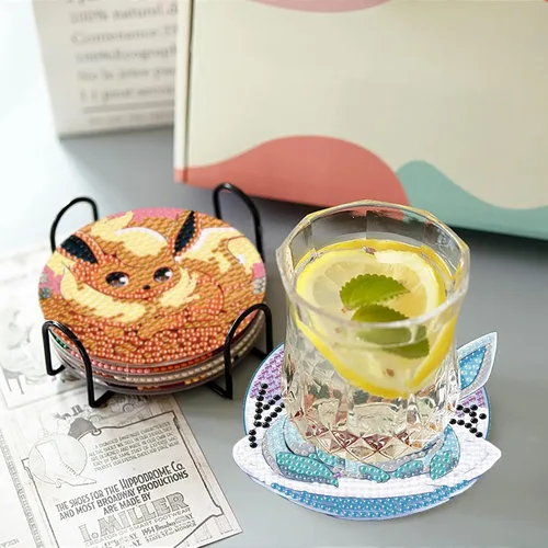 Miniatura 6 de LWZAYS Kit de posavasos de pintura de diamante, paquete de 8 posavasos de arte de diamantes de dibujos animados con soporte, kits de manualidades