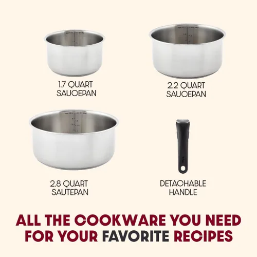 Miniatura 3 de T-fal Ingenio Expertise - Juego de utensilios de cocina de acero inoxidable, 4 piezas, inducción, apto para horno, utensilios de cocina apilables