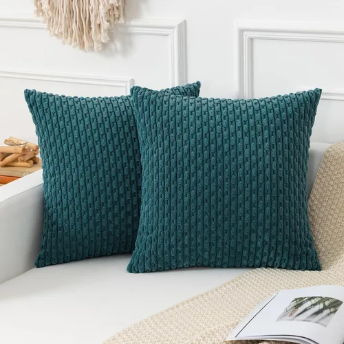 Miniatura 34 de Kevin Textile - Juego de 2 fundas de almohada decorativas de pana de 22 x 22 pulgadas, suaves, estilo bohemio, a rayas, decoración moderna del hogar