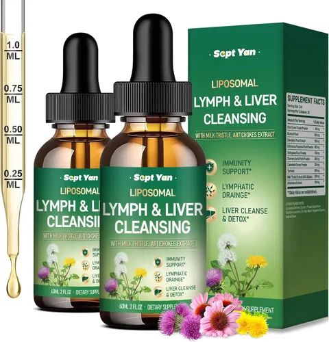 Miniatura 9 de Gotas de drenaje linfático liposomal – Suplementos de drenaje linfático con cardo mariano, raíz de bardana para mujeres y hombres Apoya