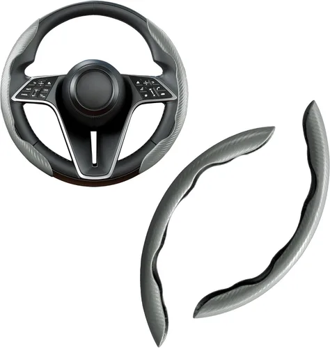 Miniatura 19 de Funda de volante de fibra de carbono, juego de 2 piezas con diseño de mariposa segmentado de agarre antideslizante y cómodo, fácil instalación