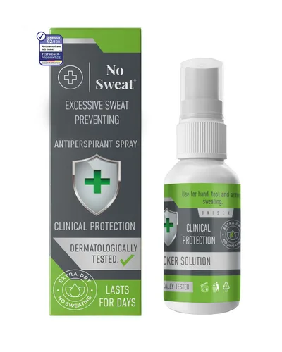 NO SWEAT Spray antitranspirante de máxima resistencia, desodorante fuerte para tratamiento de sudoración excesiva y hiperhidrosis, dura hasta 7 días