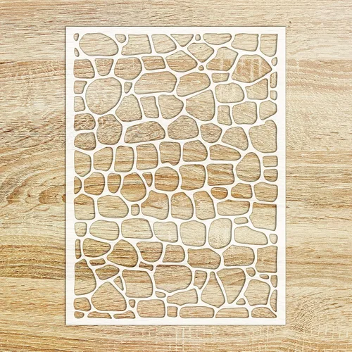 Plantilla decorativa FLONZ de 6 x 8 pulgadas, patrón de pared de piedra, para pintura de pared, álbumes de recortes y decoración de tartas