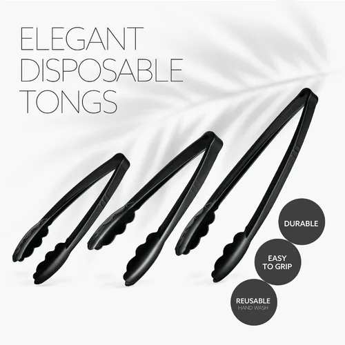 Miniatura 4 de Plasticpro Juego Combinado de Pinzas para Servir Negras Reutilizables de Servicio Pesado - 4 Piezas (7.5'', 9'', 12'') para Cocina, Barbacoa