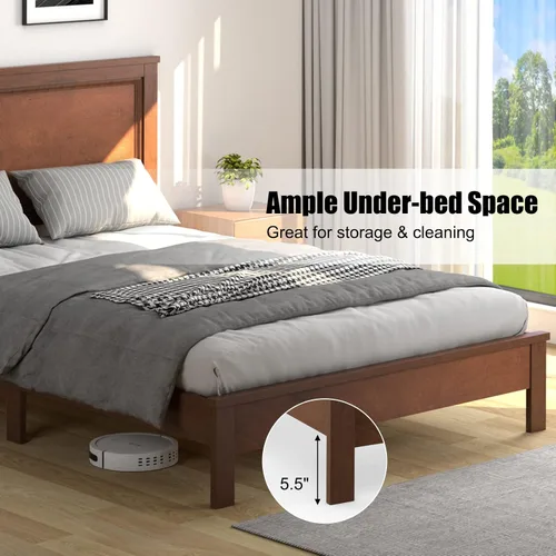 Miniatura 5 de KOMFOTT Armazón de Cama de Plataforma de Madera Tamaño Twin con Cabecero, Cama de Plataforma de Madera de Mediados del Siglo con Soporte de Listones