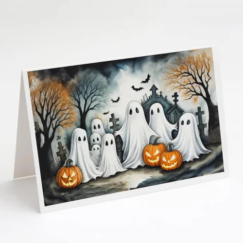 Miniatura 30 de Caroline's Treasures DAC2223GCA7P - Tarjetas de felicitación y sobres de Halloween espeluznantes de gato negro, paquete de 8 tarjetas en blanco