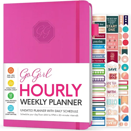 GoGirl Planificador de Horario Semanal – Planificador de trabajo y vida por horas con franjas horarias – Organizador de agenda vertical para Rosa
