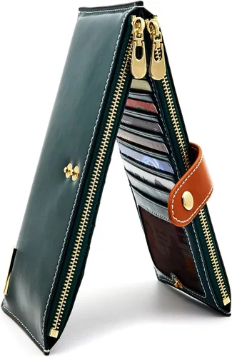 Miniatura 17 de ANDOILT - Cartera de cuero genuino para mujer con bloqueo RFID para tarjeta de crédito con cremallera