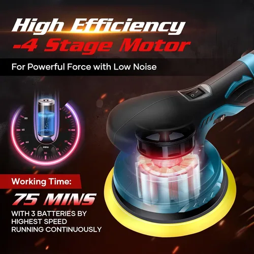 Miniatura 5 de Saker Pulidora de búfer inalámbrica para coche - Kit de máquina pulidora de cera portátil de 6 pulgadas para detalles de automóvil, con 3 piezas