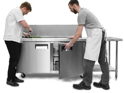 Miniatura 4 de FSE MRSL-2D/60 Mesa de preparación comercial refrigerada de dos puertas para ensaladas/sándwiches, 15 pies cúbicos, acero inoxidable, 115 V
