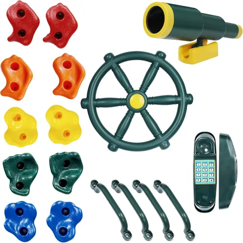 Miniatura 9 de RedSwing Accesorios para el patio trasero, juego de columpio pirata de plástico con rueda de barco, telescopio, teléfono, soportes de escalada