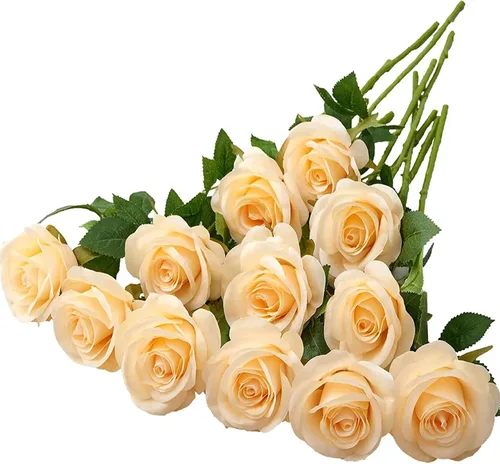Miniatura 23 de 12 piezas Rosas Flores Artificiales Rosas Falsas Azul Bebé Rosas de Seda Flores de Seda Blancas Rosas con Tallos Largos para Bodas Hogar Fiestas