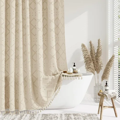 Miniatura 21 de Dynamene Cortina de ducha de tela de 36 x 72 pulgadas, diseño bohemio, geométrico, a rayas, para baño, juego de cortina de ducha estrecha gruesa