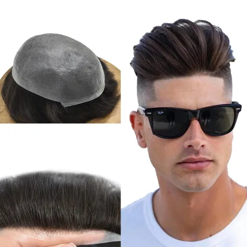 Miniatura 21 de Toupee - Sistema de cabello para hombre, 0.002 in, piel ultrafina, bucle en V, aspecto natural, piezas de pelo para hombre, tupé, piezas de repuesto
