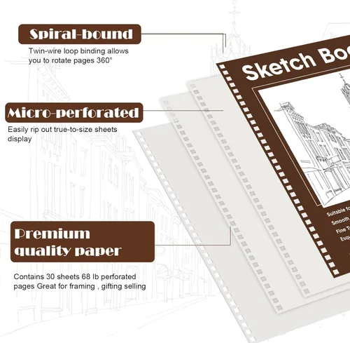 Miniatura 4 de Qilery 24 blocs de bocetos de 8.5 x 11 pulgadas, 30 hojas cada cuaderno de bocetos en espiral de 3.53 oz/m², papel de dibujo libre de ácidos