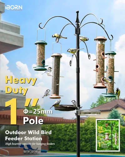 Miniatura 2 de iBorn Ganchos de Pastor de 1" de Grosor para Poste de Comedero de Aves al Aire Libre de 78" de Altura, Soporte para Comedero de Aves Silvestres