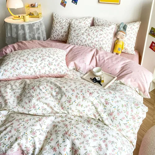 Miniatura 63 de Juego de funda de edredón blanca con estampado floral azul, juego de ropa de cama de algodón suave estilo bohemio, juego de ropa de cama estética