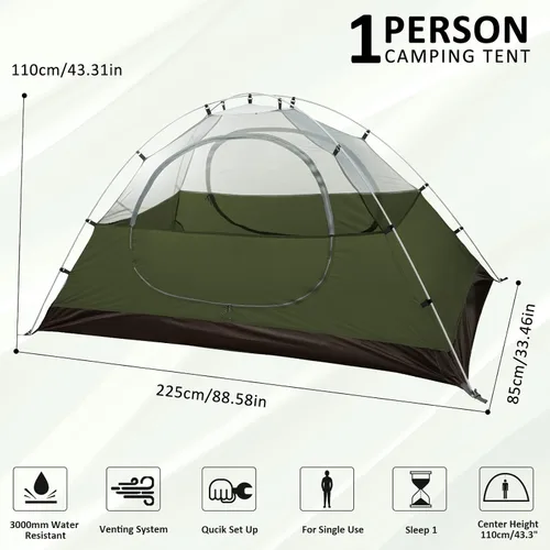 Miniatura 2 de Bessport Tienda de campaña para 1/2 persona, impermeable, dos puertas, tienda de mochilero, fácil instalación, ligera, para exteriores, senderismo