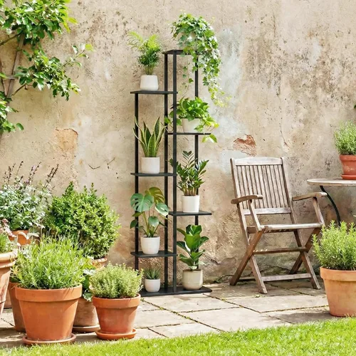 Miniatura 6 de Soporte para plantas de interior de 7 niveles y 8 macetas, estante de madera de metal para plantas, múltiples macetas de esquina para plantas