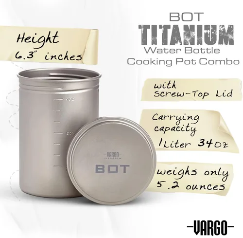 Miniatura 4 de Vargo Serie Titanium BOT Botella de agua ultraligera de 1 litro (34 onzas) que pesa 5.2 onzas (5.19 oz) Mochilero camping multiusos